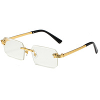 Lunettes de soleil rectangulaires sans monture de marque de créateur en gros, unisexe, vintage, sans cadre, verres PC UV400, logo personnalisé