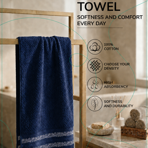Serviette de bain en tissu éponge jacquard Elbrus, motif à carreaux, bordure florale, 50x90cm, 300-600 GSM, douce et absorbante, prix imbattable, vente en gros - Product Image 1