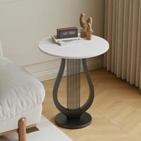 Table d'appoint créative en forme d'harpe, base noire, petite table basse de salon, petite table ronde de chevet style luxe léger