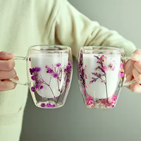 Tasses à thé en verre anti-brûlure à double paroi en borosilicate haute tasse de fleurs séchées 250ml 350ml