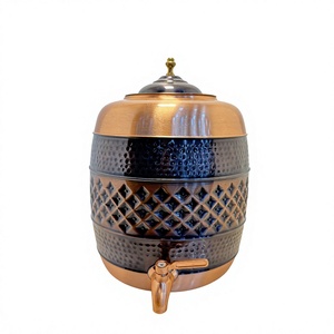 Premium Multi-Texture Pure <b>Copper</b> Water Dispenser Tank 08L Barrel Shape Hammered Diamond Lattice Matka Leakproof Camper with Tap - Product Image 1