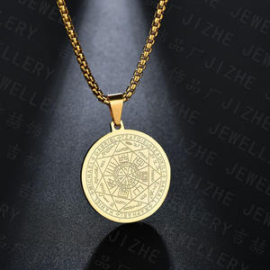 Religiosos <span class=keywords><strong>de</strong></span> acero inoxidable redonda runa collar estrella <span class=keywords><strong>suerte</strong></span> Solomon talismán hexagrama colgante collar - Product Image 6
