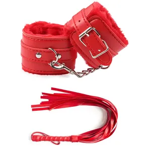 2-teiliges 1-teiliges set sexy punsche kunstleder knöchel manschetten handschellen-armband pelz bsdm handschellen sexspielzeug handschellenverschluss für paare