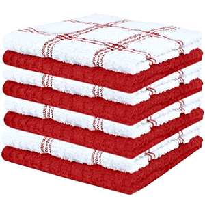 Red and White Checkered Terry <b>Cloth</b> Kitchen Towels Set Rectangle Machine Washable Woven 6-Pack - Product Image 1