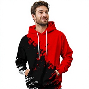 Sweat-shirt à capuche décontracté pour homme, effet pinceau ombre cramoisie moderne, coupe régulière, 100% coton molletonné tricoté, hiver, brodé - Product Image 3