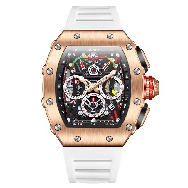 Barrel Shape Stylish Multi Functional Quartz Watches 3 Eyes Dial Waterproof Modern Business Fashion Watch