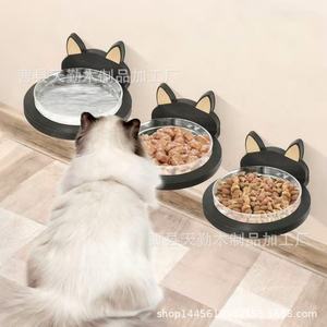 Support mural en bois pour gamelles de chat, design créatif en forme de tête de chat, support pour gamelles de chien et de chat, bois massif. - Product Image 4