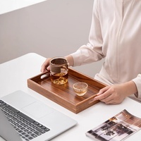 Plateau de rangement créatif de luxe en bois massif noir de style japonais, finition peinte à la main, pour vaisselle de cuisine, tasses à thé et café