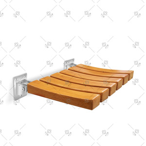 Kavand Wall Mounted <b>Folding</b> <b>Shower</b> <b>Stool</b> 40x31cm Stainless Steel Solid Wood Non Slip Bathroom Safety Equipment - Product Image 4