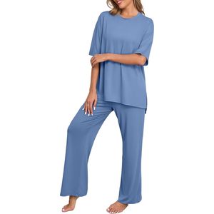 CustomWomens <b>Pajamas</b> <b>Set</b> 2 Piece Short Sleeve Top Long Pants Soft Loungewear With Pockets - Product Image 1