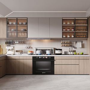 Modern U-Shaped Kitchen Cabinet Set | Custom Built-in Light Wood Cabinets with Soft-Close <b>Drawers</b> and Quartz Countertop Design - Product Image 3