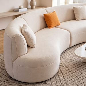 Sofá Seccional Curvo de Tela Moderna con Brazos Acolchados, Respaldo Firme y Patas de Madera, Juego de Muebles Tapizados para Sala de Estar - Product Image 2