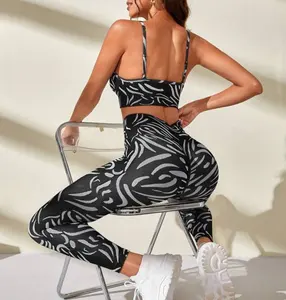 Alta calidad Impreso Sexy Push Up Gym Sportswear Mujeres Seamless Fitness Yoga Active Wear Set