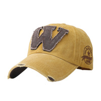 Casquette de baseball personnalisée délavée avec patch lettre W, broderie vintage, grande taille, protection solaire extérieure, visière incurvée en coton