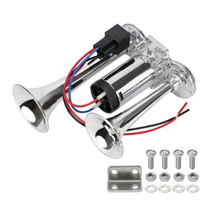 Bocina Eléctrica Metálica de Doble Tubo 12V Plateada Tipo Integrado para Montaje Frontal en Motocicleta - Product Image 1