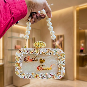 Beaded Evening <b>Clutch</b> <b>Bag</b> with <b>Pearl</b> Strap and Chains Sparkling Soft Handmade Bright India Exports up to 1L Magnetic for Party - Product Image 2