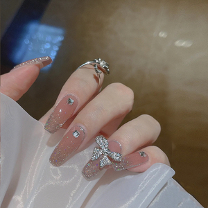 Oferta Especial: 24 Uñas Postizas Cuadradas con Punta Francesa Color Nude, Diseño 3D con Lazo y Diamantes de Imitación, Reutilizables, de ABS, con Pegamento para Mujer - Product Image 5