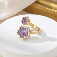 Bague ouverte réglable INS Fashion élégante et douce, couleur noir, rose, blanc, double fleur à cinq pétales pour femmes