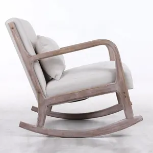 Sıcak satış kauçuk ahşap pamuk keten arkalığı kol oturma odası dinlenme koltuğu sallanan sandalye