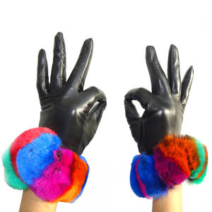 Mode en peau de mouton gants en <span class=keywords><strong>cuir</strong></span> pour femme avec manchette en fourrure de lapin Rex - Product Image 4