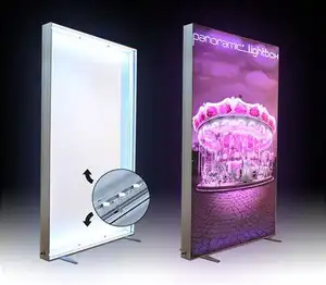 Caja de luz textil de tela de fábrica, publicidad enrollable LED, soporte para pancarta, pantalla de doble cara