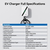 Nouveau chargeur de voiture électrique domestique certifié CE TUV UKCA, résistant aux intempéries IP65, 7 kW monophasé, protection RCD de type 2, câble TPU, voyant lumineux LED
