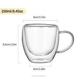كوب قهوة زجاجي بجدار مزدوج ومعزول من البوروسيليكات العالي الشفاف بسعة 250 مل مع مقبض للبيع بالجملة - Product Image 2