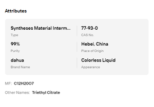 Citrato de Trietilo de Grado Cosmético TEC 99% de Alta Pureza, Plastificante Biodegradable para Formulaciones de Cuidado Personal - Product Image 6