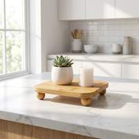 Plateau surélevé moderne en bambou avec pieds sphériques, support décoratif pour organisateur de comptoir, présentoir de plantes et de bougies – Vente directe usine