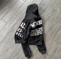 Kustom 460 Gsm katun kelas berat bordir Patch Pria asam cuci Zip up Hoodie ketat dipotong ritsleting retro Hoodies