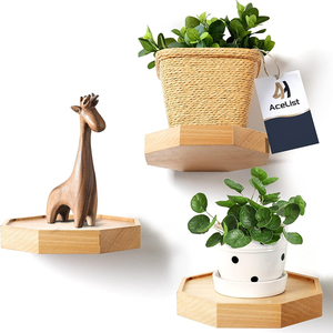 6 inch gỗ tự nhiên treo tường kệ gỗ bát giác nổi kệ gỗ keo Bộ 3 kệ nổi nhỏ mộc mạc - Product Image 1