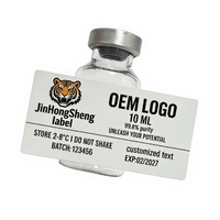 Étiquettes de peptides de marque premium, autocollants en vinyle, vernis UV localisé, estampage à chaud en feuille d'or holographique, flacon en verre