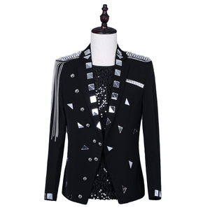 Blazer de Lentejuelas Plateadas para <span class=keywords><strong>Hombre</strong></span>, Cuello Chal, Botón Único, Chaqueta de Traje de Marca para Fiesta, Baile, Disfraz de Escenario, Inspirado en Cine y Televisión - Product Image 1