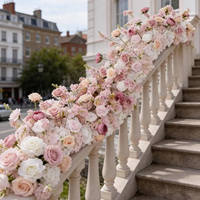 Fondo de Escenario en Forma de T de 200x40cm con Rosas de Seda en Verde Bosque y Dorado Champán, Decoración de Boda, Camino de Flores de Seda