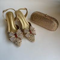 Ensemble de chaussures et sac pour femme, comprenant des escarpins à talons hauts et un sac de soirée, ornés de strass dorés de luxe et de cristaux, pour fêtes et mariages