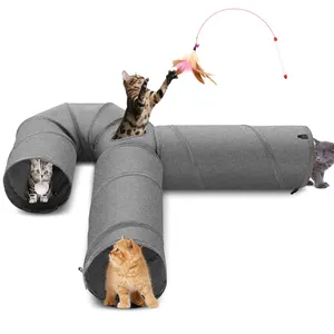 Cat Tunnel Large 3 Way Collapsible Cloth Pet Tunnel Tube Plush Ball Shaped Play Tunnel Indoor Cat Puppy Kitty