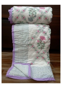 Couette en coton imprimée à la main style bohème, motif floral, pour lit double, faite à la main, toutes saisons, usage domestique, prix de gros - Product Image 1