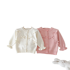 Latest FENGSIDA <b>Thick</b> Single Breasted Korean Baby Bow Knitted <b>Cardigan</b> Unisex Long Sleeve Top Sweet Simple Coat - Product Image 2