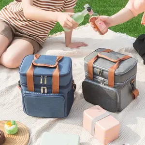Yüksek kalite özel taşınabilir çift katmanlı sızdırmaz termal yalıtımlı piknik öğle soğutucu çanta hafif açık temel