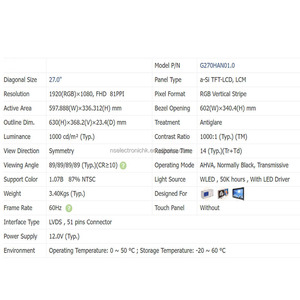 ใหม่ 27 นิ้ว 1920×1080 FHD จอ LCD อุตสาหกรรมสำหรับเวิร์กสเตชันอุตสาหกรรมและอุปกรณ์ถ่ายภาพทางการแพทย์ G270HAN01.0 - Product Image 4