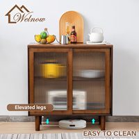 Meuble buffet Welnow, buffet en bambou avec rangement, armoire de présentation de cuisine avec étagères à 2 niveaux