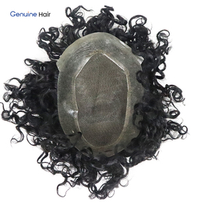 Prothèse capillaire pour hommes Outlets Australia, base en dentelle et PU, bouclée <span class=keywords><strong>permanente</strong></span> 15mm, 6*9 pouces, système de remplacement capillaire avec ligne de cheveux naturelle - Product Image 1