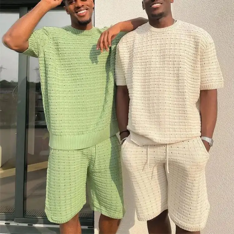 गर्मी की छुट्टी खेल पहनने छेद डिजाइनर कपड़े फैशनेबल लड़कों के कपड़े सेट ठोस रंग के कपड़े पुरुषों के फैशन पुरुषों के सेट