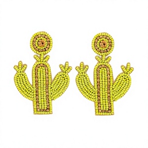 Pendientes Colgantes de Cactus Verde con Cuentas, de la Mejor Calidad, Plateados, con Diseño Floral, Joyería Elegante para Fiesta, para Mujer - Product Image 1