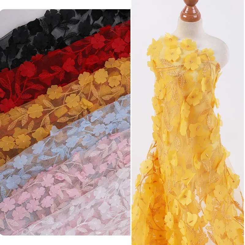 Precio al por mayor pequeño moq elegante flora corte láser bordado vestido bolsa de tela decoración 3D flora tela