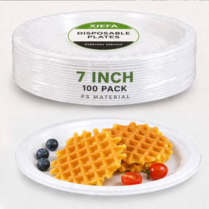 PS Disposable Round Plate 7 Inch Food Grade BPA Free <b>Plastic</b> Plates for Party Catering Restaurant Takeaway Custom Logo - Product Image 1