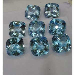 Topaze bleue ciel naturelle, pierres précieuses en vrac, taille damier, pour la fabrication de bijoux, 10x10 mm, forme coussin, qualité supérieure - Product Image 2