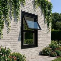 Fenêtre à auvent moderne verticale en aluminium noir à rupture de pont thermique, verre dépoli, pour salle de bain, intimité et ventilation, à ouverture par le haut, certifiée CE