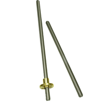 Tornillo trapezoidal T10 T12 de 10 mm y 12 mm con tuerca de cobre, tornillo de movimiento de acero inoxidable para máquina de grabado DIY