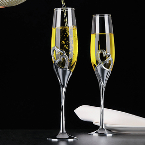 Verre de sécurité noir sans plomb, pour mariages et fêtes, gobelet à double cœur romantique, cannelure en cristal, à <span class=keywords><strong>champagne</strong></span> <span class=keywords><strong>sec</strong></span> - Product Image 3